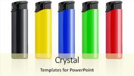  Presentation with piezoelectric - Slide deck consisting of piezo - piezoelectric colorful lighters set isolated background and a blonde colored foreground