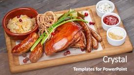  Presentation with pig - PPT layouts featuring pig chicken - appetizer in the bar background and a coral colored foreground