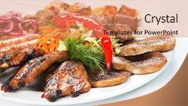  Presentation with hydroponics vegetables hydroponic vegetable - PPT theme featuring pig chicken - barbecue with sauce and vegetables background and a  colored foreground