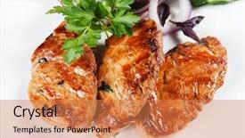  Presentation with barbecue - Slide deck consisting of pig chicken - barbecue with sauce and vegetables background and a  colored foreground