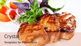  Presentation with hydroponics vegetables hydroponic vegetable - Amazing slide deck having pig chicken - barbecue with sauce and vegetables backdrop and a gold colored foreground