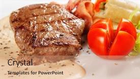  Presentation with hydroponics vegetables hydroponic vegetable - Presentation design consisting of pig chicken - barbecue with sauce and vegetables background and a  colored foreground