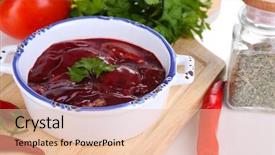  Presentation with liver - Presentation design consisting of pig iron - raw liver in pan background and a  colored foreground