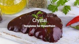  Presentation with liver - Amazing presentation design having pig iron - raw liver on wooden board backdrop and a tawny brown colored foreground