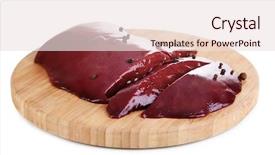  Presentation with liver - Presentation design consisting of pig iron - raw liver on wooden board background and a lemonade colored foreground