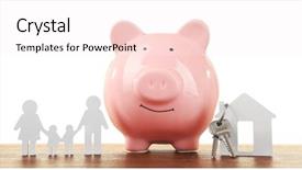  Presentation with pig - Presentation consisting of pig money box and paper background and a sky blue colored foreground