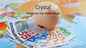  Presentation with pig - PPT layouts enhanced with pig moneybox and euro banknotes background and a coral colored foreground