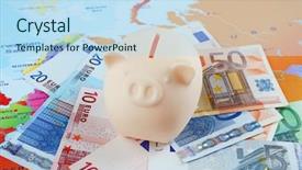  Presentation with pig - PPT theme enhanced with pig moneybox and euro banknotes on world map background background and a sky blue colored foreground
