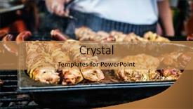  Presentation with cooking fire - PPT theme enhanced with pig roast - cooking meat barbecue on fire background and a coral colored foreground