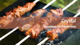  Presentation with charcoal - Colorful presentation design enhanced with pig roast - cooking shish kebab backdrop and a coral colored foreground
