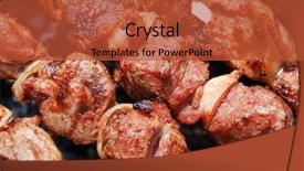  Presentation with meat pig - Beautiful PPT layouts featuring pig roast - juicy slices of meat backdrop and a red colored foreground