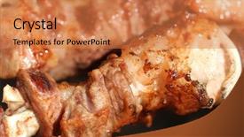  Presentation with meat pig - Presentation theme having pig roast - juicy slices of meat background and a  colored foreground