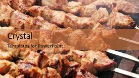  Presentation with meat pig - Cool new presentation theme with pig roast - juicy slices of meat backdrop and a coral colored foreground