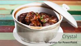  Presentation with chinese food - Presentation design with pig-trotter-chinese-food background and a mint green colored foreground