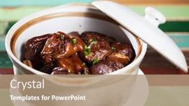  Presentation with chinese food - Amazing slide deck having pig-trotter-chinese-food backdrop and a coral colored foreground