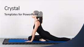  Presentation with evolution - Presentation theme with pigeon position soft focus pilates gymnastics is a germanic evolution of yoga used by athletes to improve flexibility and body fitness and by chiropractors for patient recovery background and a white colored foreground