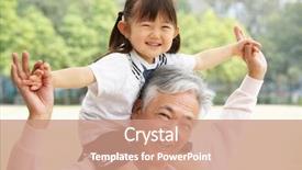  Presentation with grandfather - PPT layouts consisting of piggy back - chinese grandfather giving granddaughter ride background and a coral colored foreground