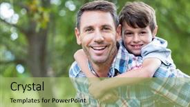  Presentation with catholic father son hoyly spirit - Colorful presentation design enhanced with piggy back - father and son having fun backdrop and a mint green colored foreground