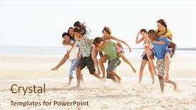  Presentation with girl running on the beach clouds - Beautiful theme featuring piggy back - group of friends running along backdrop and a lemonade colored foreground
