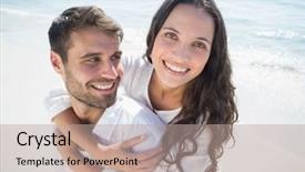  Presentation with fun meeting - Cool new slide deck with piggy back - happy couple having fun backdrop and a  colored foreground