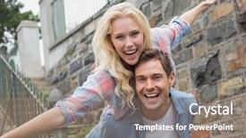  Presentation with hip - Presentation theme consisting of piggy back - hip young couple having fun background and a coral colored foreground