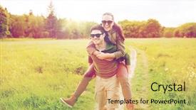  Presentation with tourism hiking - Slide set consisting of piggy back - travel hiking backpacking tourism background and a yellow colored foreground