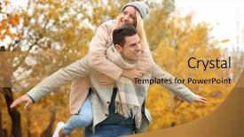  Presentation with fun - PPT layouts with piggy back - young couple having fun background and a coral colored foreground