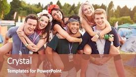  Presentation with campsite - Slide set having piggy backs through music festival background and a red colored foreground