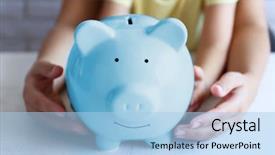  Presentation with pig - Presentation design featuring piggy bank - little girl with her mum background and a light blue colored foreground