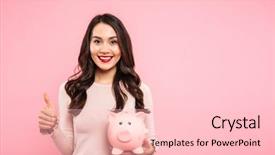  Presentation with love between man and woman - Presentation theme featuring piggy bank - lovely satisfied woman 20s background and a lemonade colored foreground