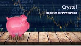  Presentation with shares - Amazing PPT layouts having piggy bank against stock backdrop and a  colored foreground