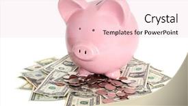  Presentation with cash - Colorful PPT layouts enhanced with piggy bank and cash backdrop and a lemonade colored foreground