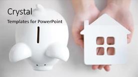  Presentation with piggy bank - Audience pleasing presentation design consisting of piggy bank and house figure backdrop and a light gray colored foreground