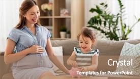  Presentation with pregnant mother - Presentation theme featuring piggy bank at home background and a coral colored foreground