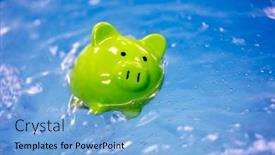  Presentation with financial crisis - Colorful slide deck enhanced with piggy-bank-drowning-in-debt backdrop and a light blue colored foreground