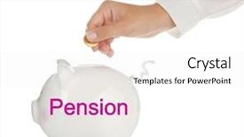  Presentation with pension - Presentation design enhanced with piggy bank for accumulation background and a white colored foreground