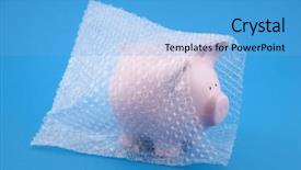  Presentation with piggy bank - Slide deck having piggy bank in bubble wrap protect your money background and a light blue colored foreground