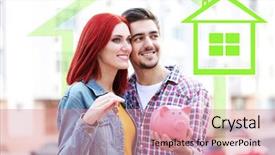  Presentation with piggy bank - Presentation theme with piggy bank in drawing house background and a  colored foreground