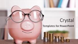  Presentation with piggy bank is evil - Amazing presentation theme having piggy bank in glasses with coins on home or office background backdrop and a lemonade colored foreground