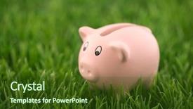  Presentation with piggy bank - PPT theme enhanced with piggy bank in green grass background and a tawny brown colored foreground