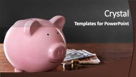  Presentation with banking bank vault door - Slide set having piggy bank on a table background and a dark gray colored foreground