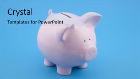  Presentation with piggy bank - Presentation theme consisting of piggy bank on blue background background and a light blue colored foreground