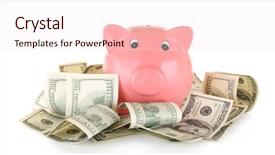  Presentation with loan - Audience pleasing slide deck consisting of piggy bank on pile backdrop and a sky blue colored foreground