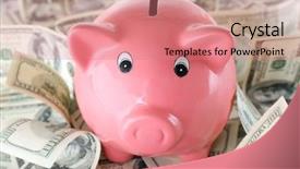  Presentation with loan - Presentation design with piggy bank on pile background and a  colored foreground