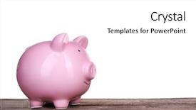  Presentation with piggy bank - Presentation theme featuring piggy bank on wooden table against white background background and a white colored foreground