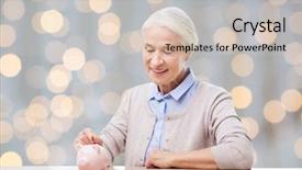  Presentation with retirement insurance - Audience pleasing PPT theme consisting of piggy bank over holidays backdrop and a soft green colored foreground