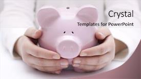  Presentation with piggy bank - Amazing presentation design having piggy bank protected by hands backdrop and a lemonade colored foreground