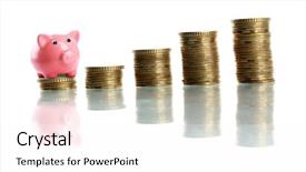 Presentation with piggy bank - PPT layouts consisting of piggy bank standing on stack background and a pink colored foreground