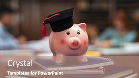 Presentation with education money - PPT layouts featuring piggy-bank-wearing-mortar-board background and a coral colored foreground