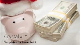  Presentation with piggy bank - Presentation design having piggy-bank-wearing-santa-hat background and a mint green colored foreground